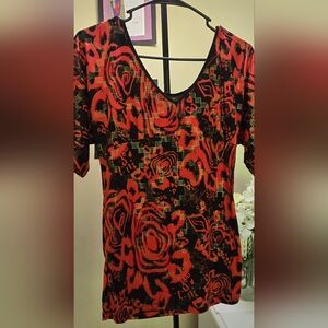 Red and Black Patterned Women's Top